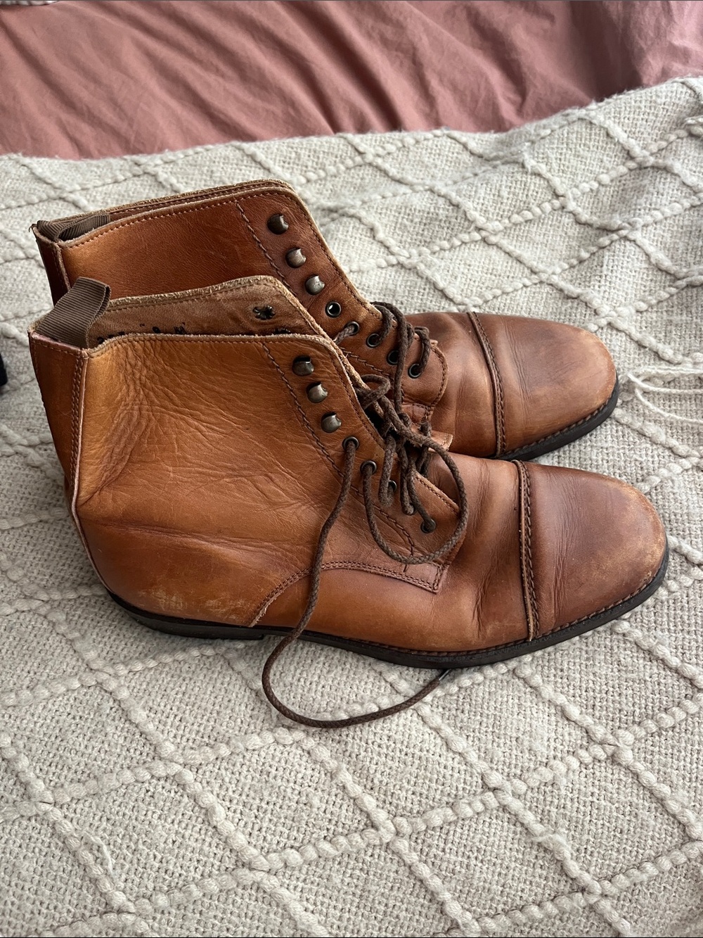 Coach Women's Tan Leather Lace-Up Ankle Boots